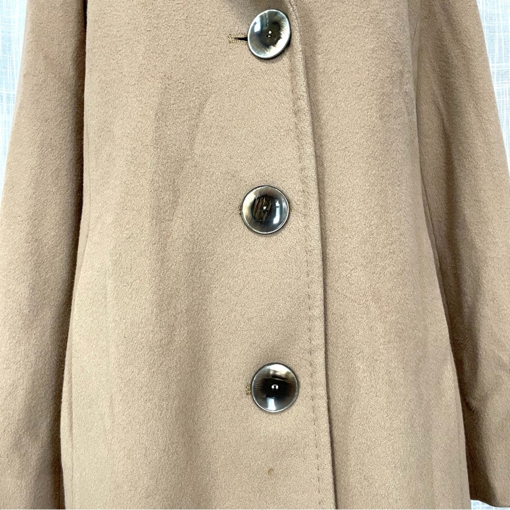Fleurette Womens Loro Piana Italy Wool Coat Size 10 Tan Notched Collar Buttons - Picture 5 of 16